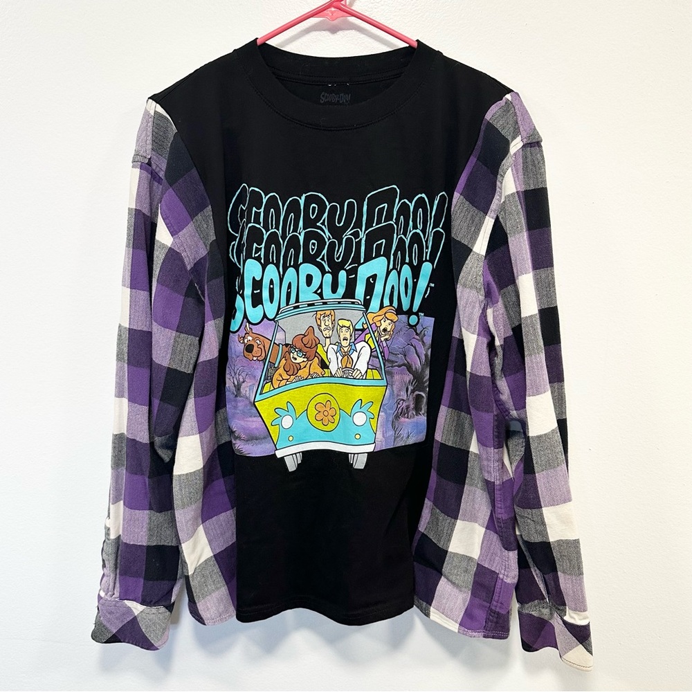 Scooby Doo sweater! Custom reworked Scooby Doo flannel plaid long sleeve shirt!